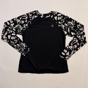 Hurley Rash Guard Swim Shirt Womens Small Black Floral Long Sleeve UPF 50+
